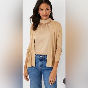 Ann Taylor Lightweight Open Cardigan - Cafe Au Lait
